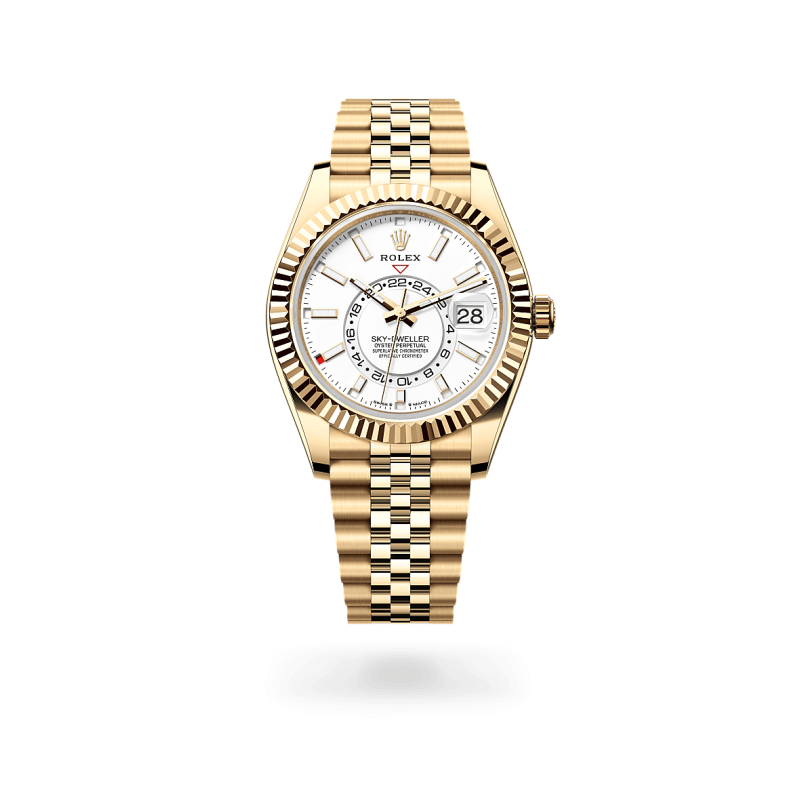 Rolex Sky-Dweller en Or jaune 18 ct dotée d'un cadran Blanc intense chez Auberi, détaillant officiel Rolex. Réf : M336938-0006