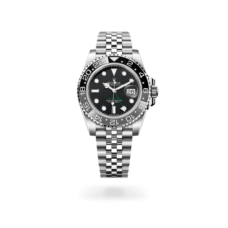Rolex GMT-Master II en Acier Oystersteel dotée d'un cadran Noir chez Auberi, détaillant officiel Rolex. Réf : M126710GRNR-0003