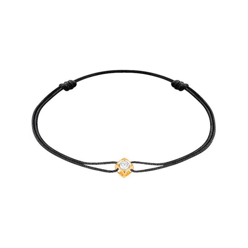 Bracelet Dinh Van Sur Cordon Le Cube Diamant Or jaune