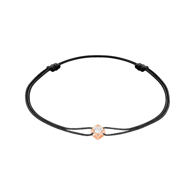 Bracelet Dinh Van Sur Cordon Le Cube Diamant Or rose