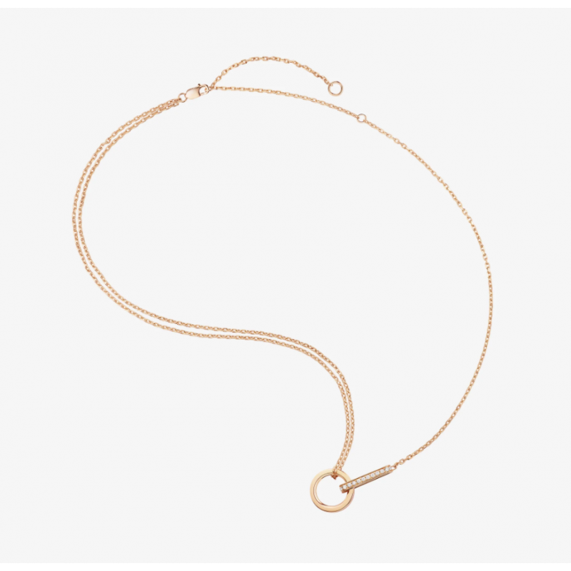 Berber pendant necklace with paved bar module in pink gold and diamonds.