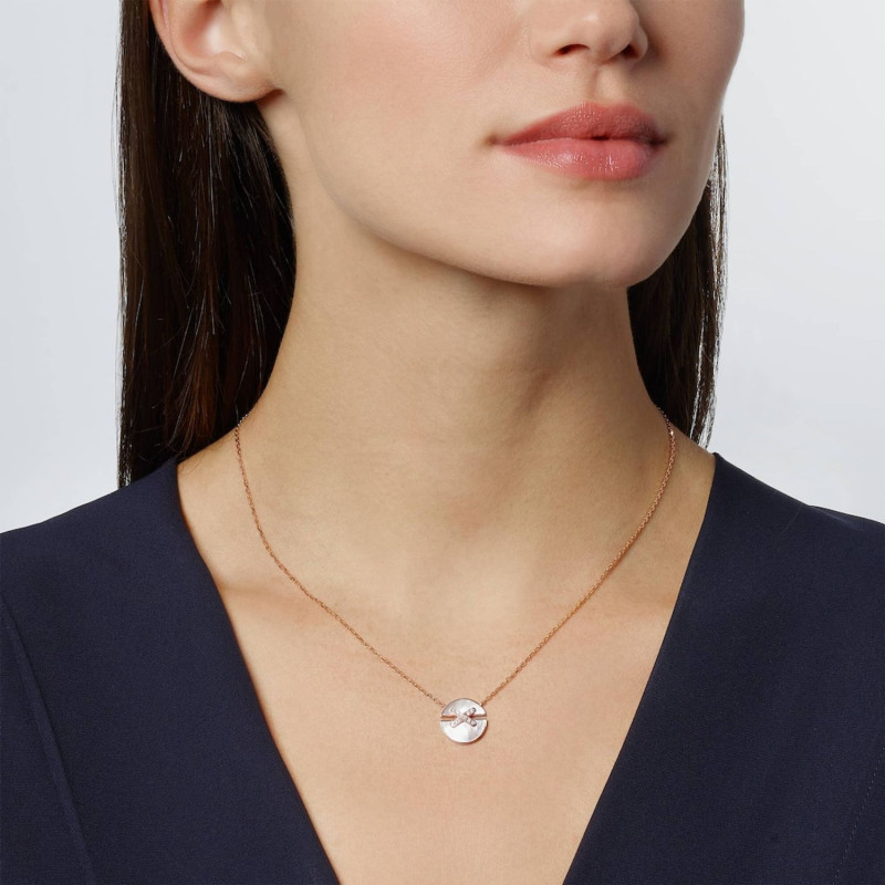 PM necklace set of harmony links in pink gold and mother-of-pearl with paved diamond links