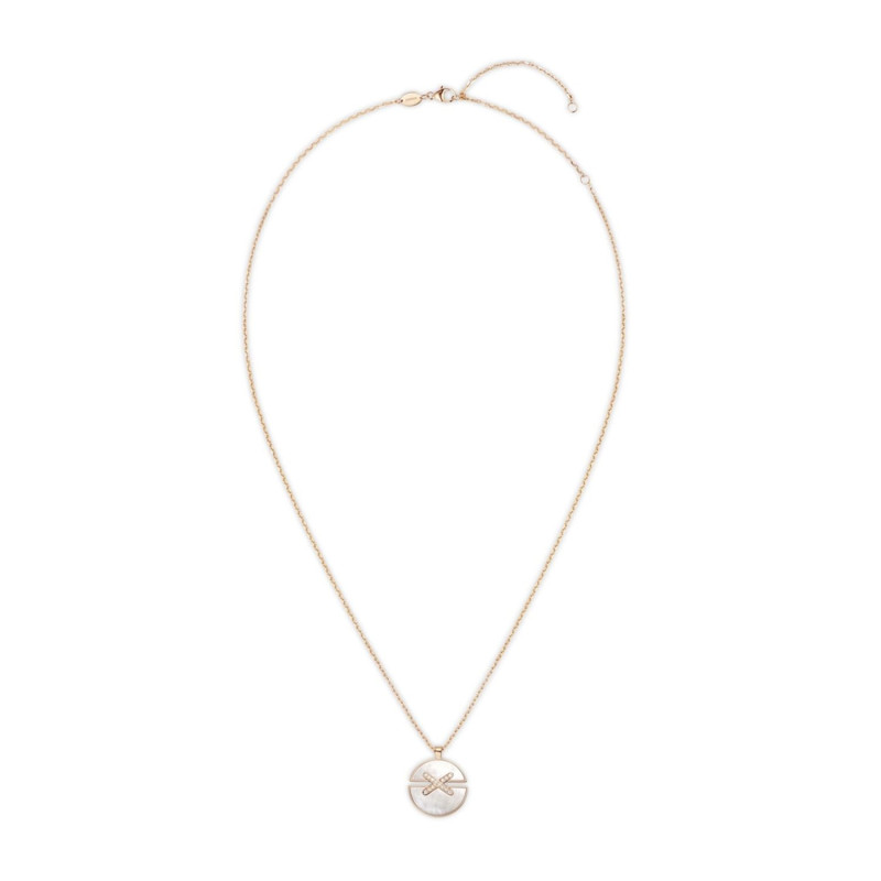 Harmony link pendant, medium model, pink gold and mother-of-pearl set with diamonds
