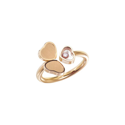 Happy hearts ring in pink gold 3 hearts 1 moving diamond 0.05 cts