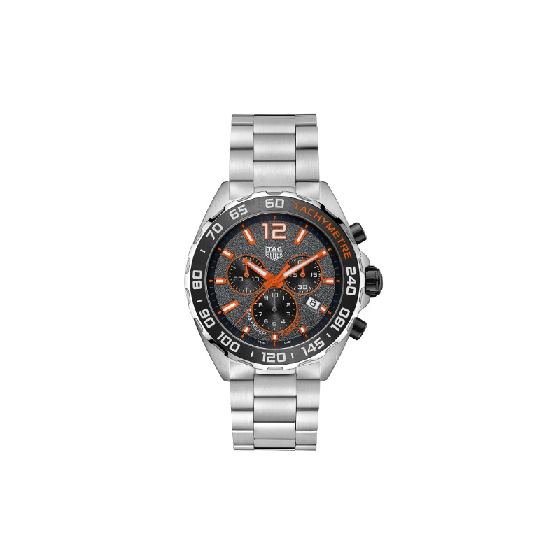 New formula 1 quartz chronograph watch orange gray dial steel bracelet