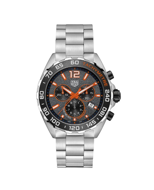 New formula 1 quartz chronograph watch orange gray dial steel bracelet