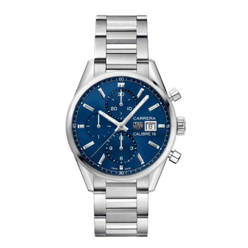 Montre carrera chronograph automatique rdm 42h boite acier 41mm cadran bleu brosse soleille bracelet