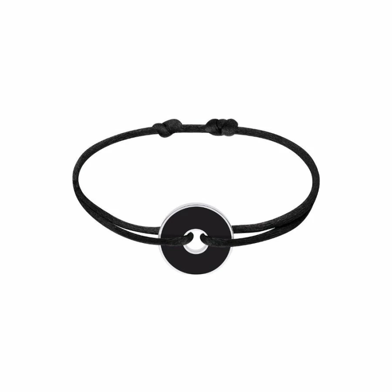 Silver pi bracelet onyx black satin cord