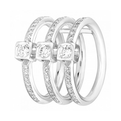 Le cube diamond ring gm white gold paved with 3 diamonds 0.73ct
