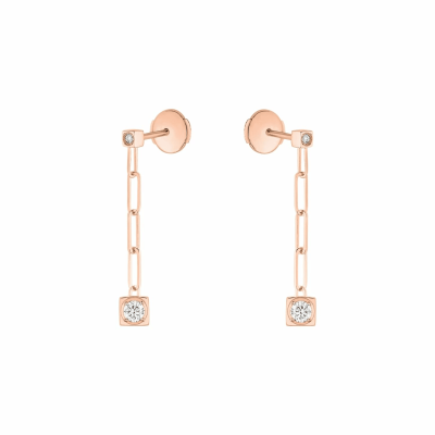 Le cube diamond earrings pm pink gold dangling diamonds 0.22cts