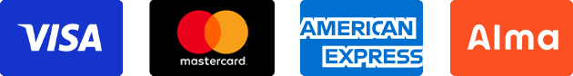 Payment by Visa, MasterCard, American Express and in instalments with Alma
